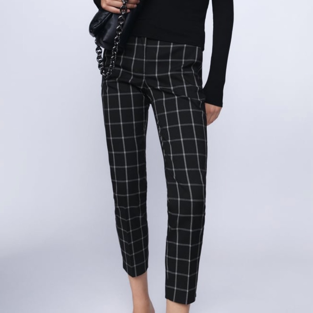 Check jogger mid waist trousers